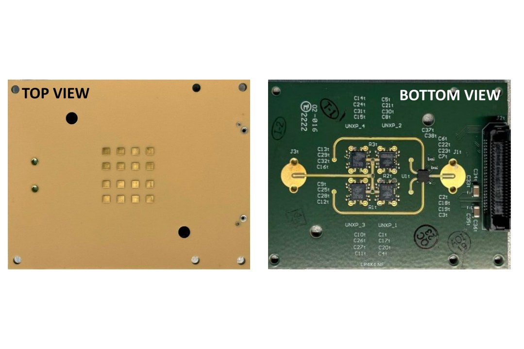 Photographs of the top and bottom sides of the dual-polarized embedded near-field probe board
