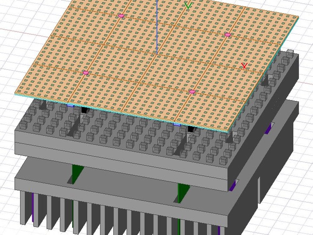 Rendering of a modular large-scale active phased array antenna for SATCOM with heatsink