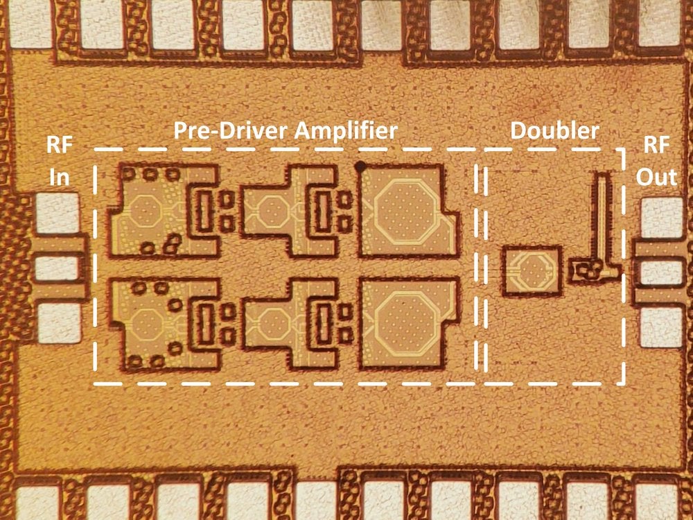 Die photograph of the D-band frequency doubler with driver amplifier