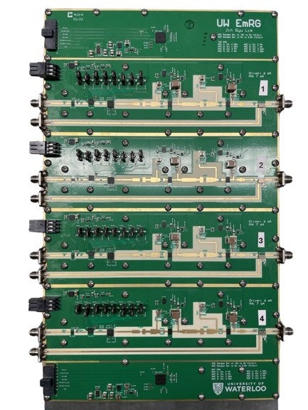 Photograph of the sub-6 GHz front-end module board