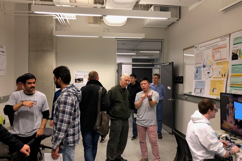 People visiting eBionics lab at Engineering 7 open-house demo