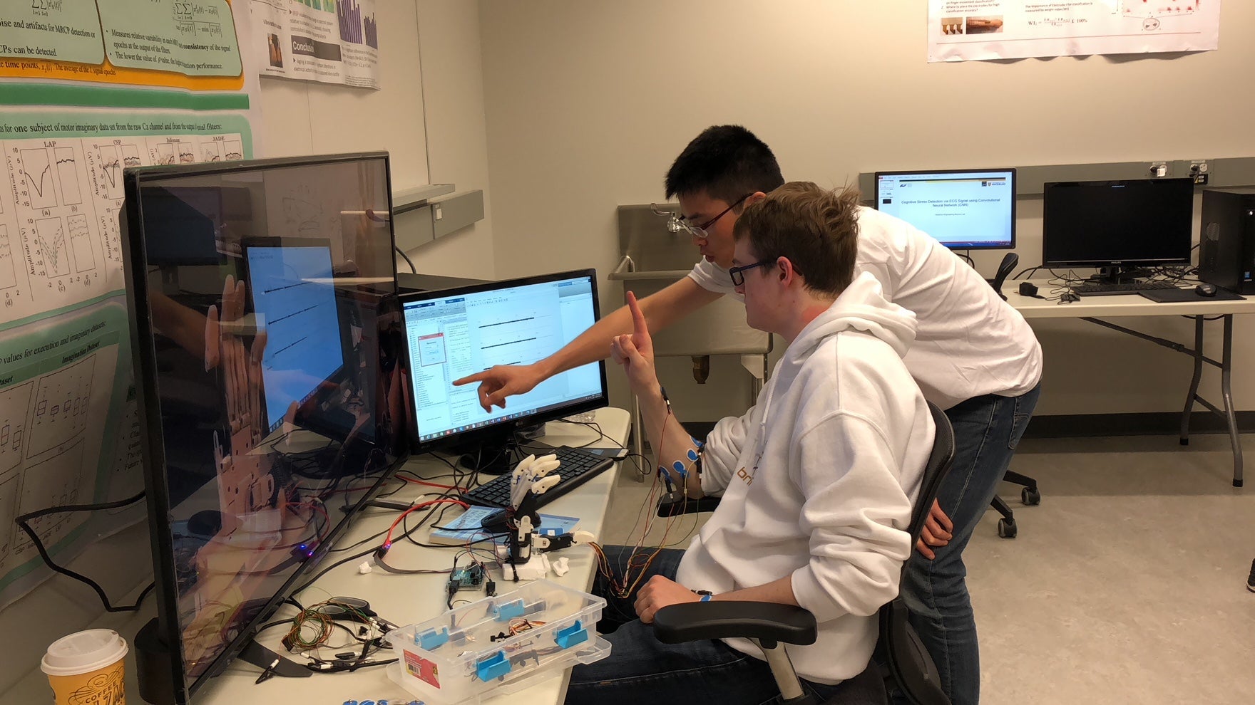 Eric and Jiayuan working on prosthetic hand