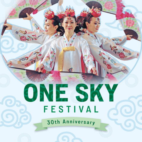 Poster promoting the One Sky Festival 30th anniversary with a photo of Korean performers.