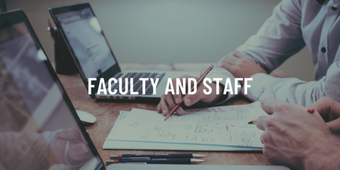 Heading - Faculty and Staff, people using laptops rested on a table