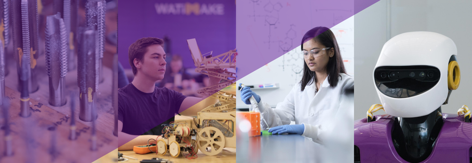 Waterloo Engineering undergraduate students, machine shop tools and robot