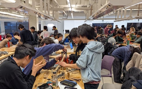 Students constructing prototypes for an engineering design activity