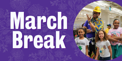 STEMpowered March Break camps with photo of facilitator posing in Engineering hat with participants