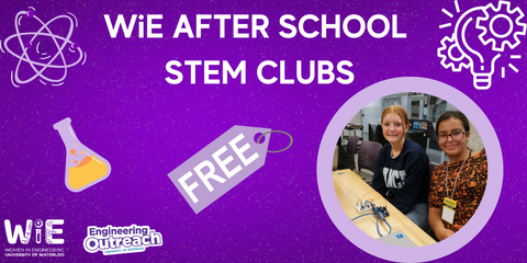 After School Clubs event poster, girls smiling at camera with electronics