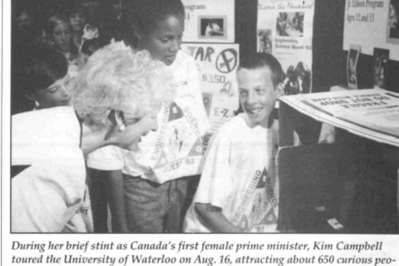 Kim Campbell visiting an ESQ camp in 1992