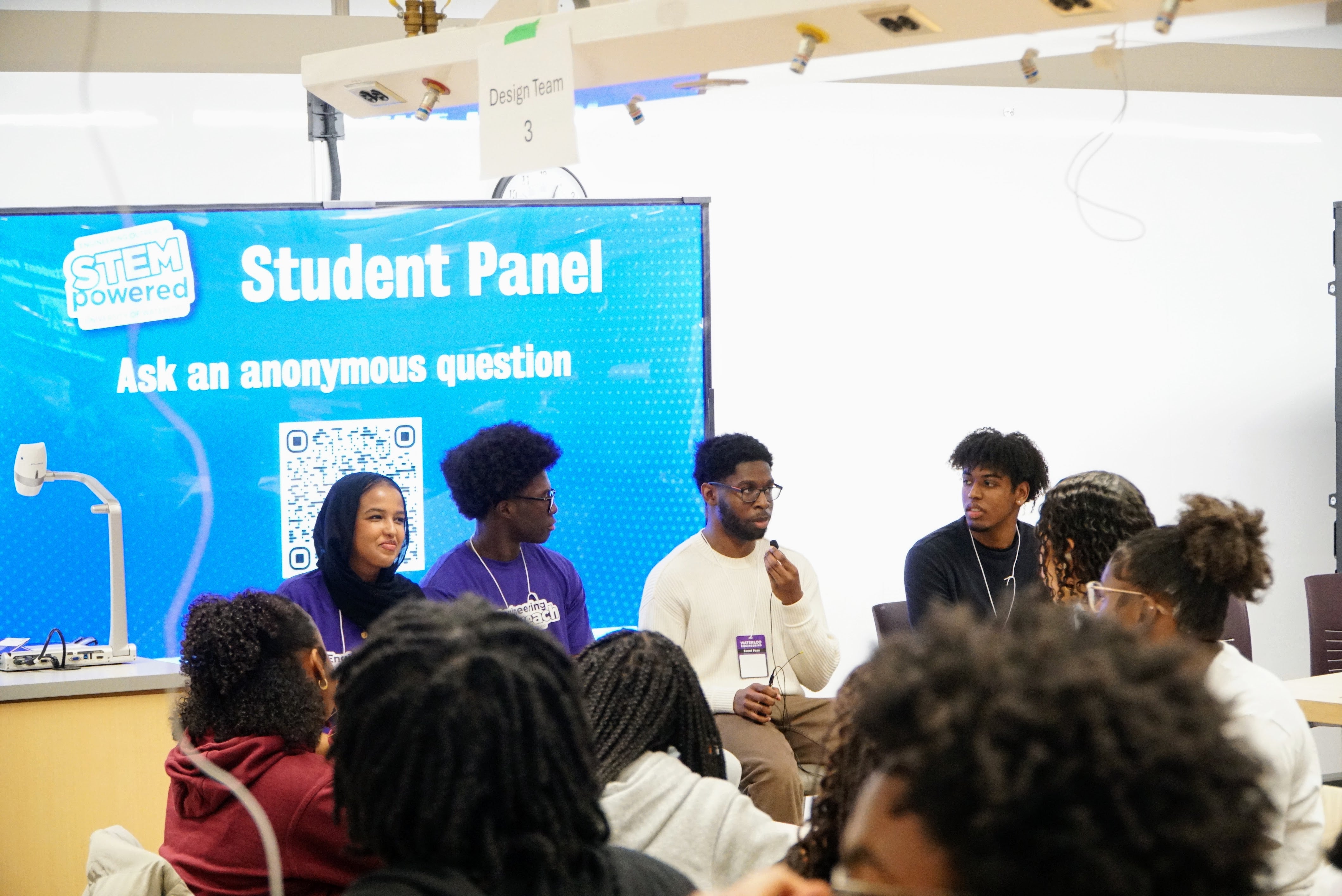 A panel of current students talks to STEMpowered students