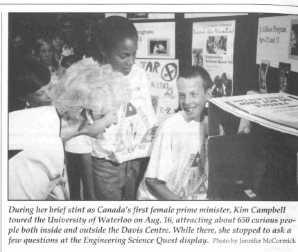 Kim Campbell visiting an ESQ camp in 1992