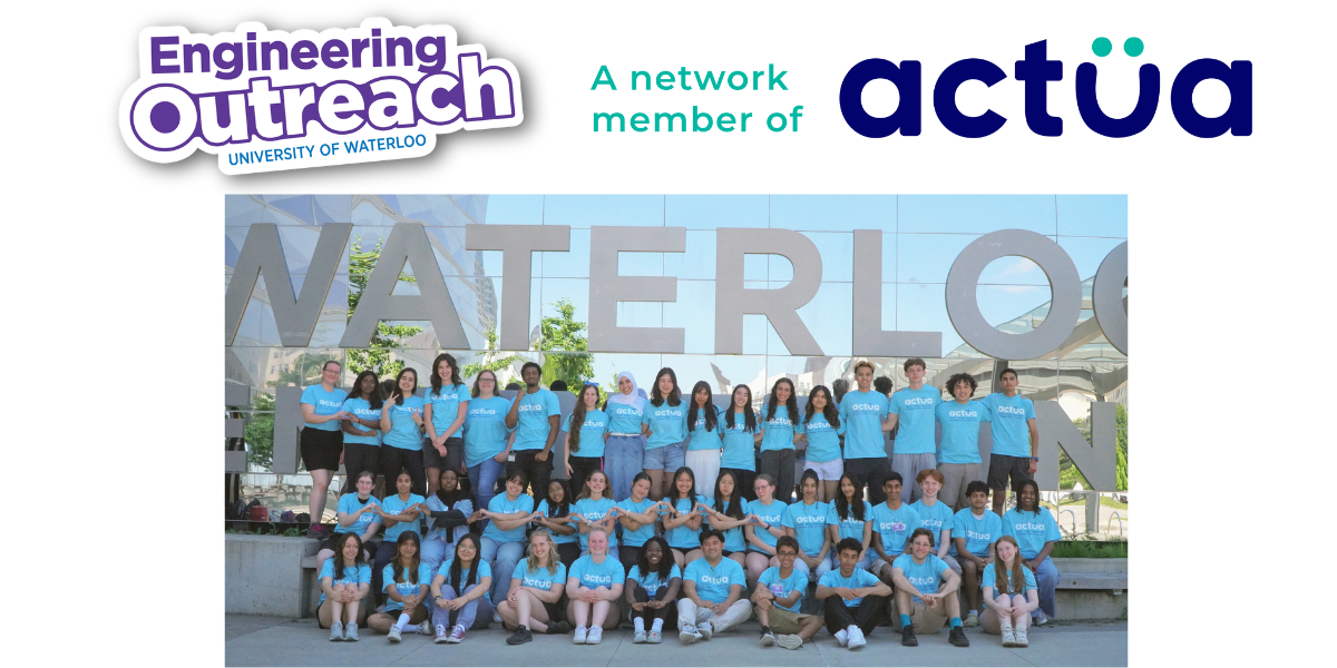 Logos for Engineering Outreach and Actua as well as group photo of Summer 2025 team