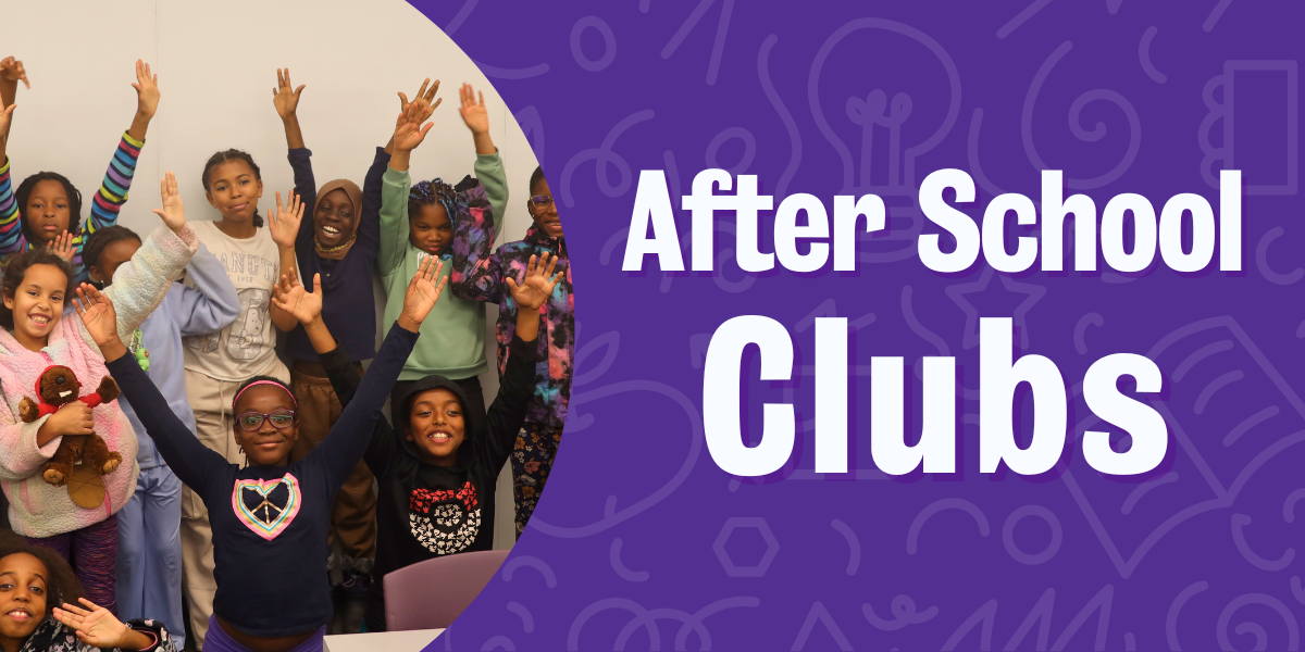 STEMpowered After School Clubs with photo of participants raising hands