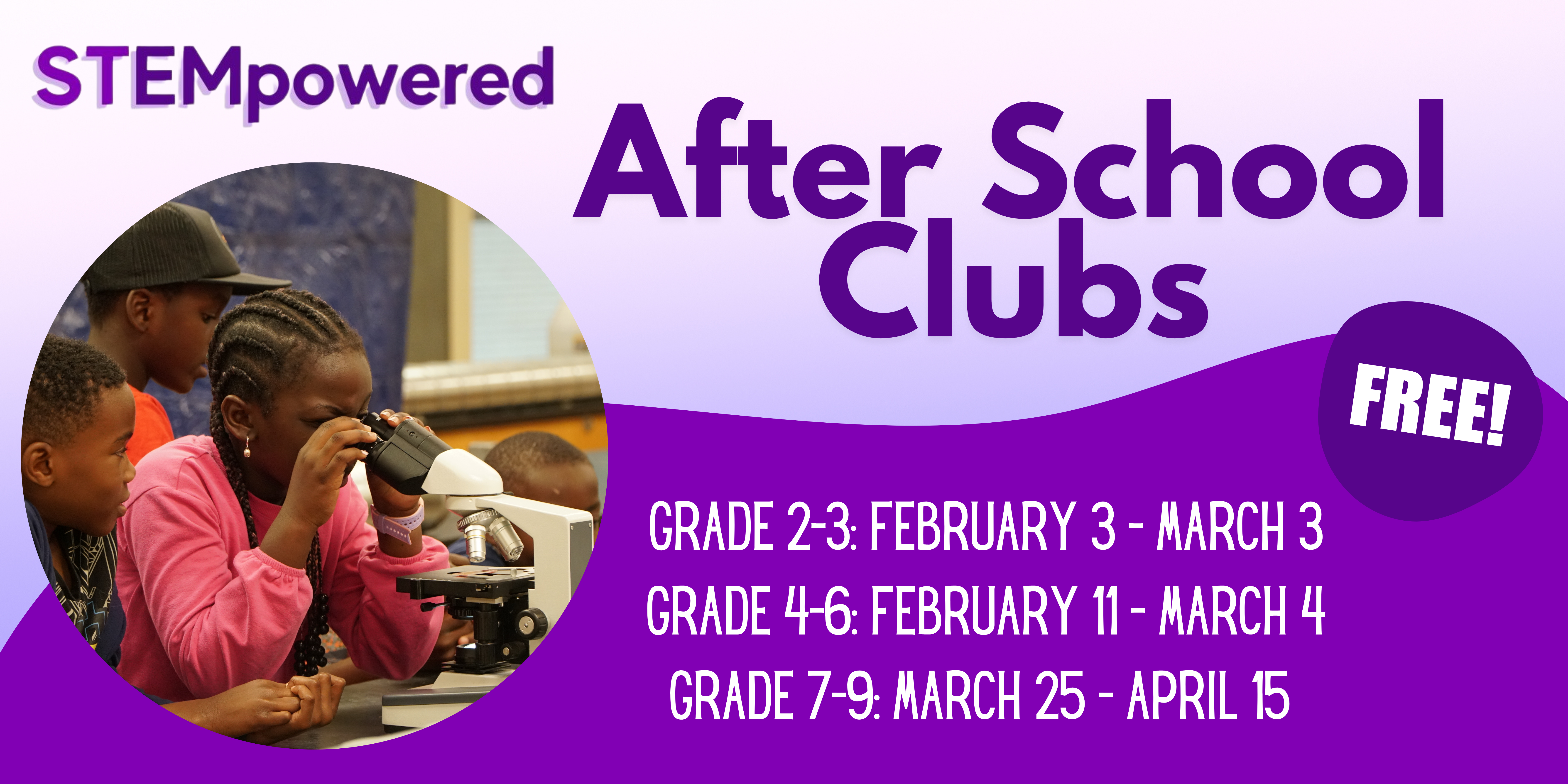 Banner for after school clubs with details noted below