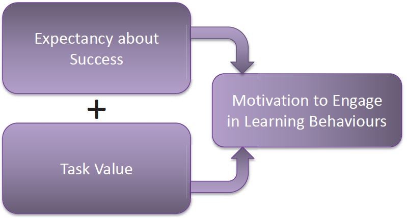 Amaldamated model of student motivation, demonstrating how expectancy about student success and task value together, result in motivation to engage in learning behaviours