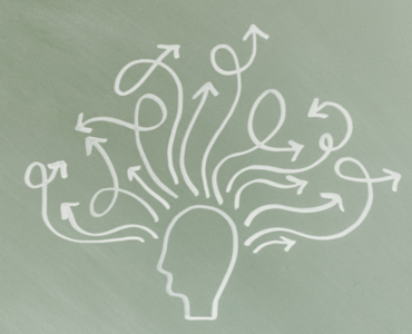 outline of a head with many lines coming from it