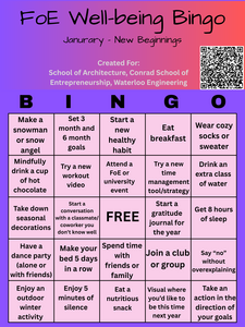 January Wellbeing bingo card