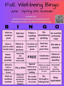 Wellbeing bingo card