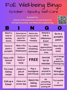 October self-care bingo card