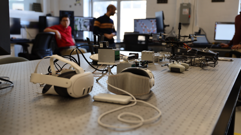 Table with vr headsets