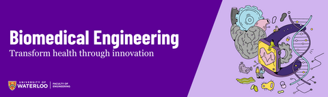 Text that says "Biomedical Engineering: Transform health through innovation" and a drawing of various biomedical devices