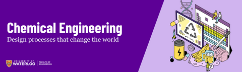 Text that says "Chemical Engineering: Design processes that change the world" and a drawing of various chemical engineering imagery