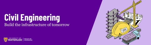 Text that says "Civil Engineering: Build the infrastructure of tomorrow" and a drawing of various civil engineering imagery