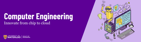 Text that says "Computer Engineering: Innovate from chip to cloud" with a drawing of various computer engineering imagery