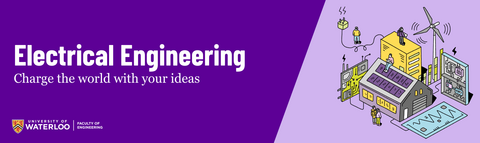 Text that says "Electrical Engineering: Charge the world with your ideas" and a drawing of various electrical engineering imagery