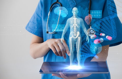 A medical professional using technology to access health information