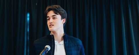 Student at podium