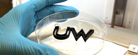 The letters UW printed in graphene ink