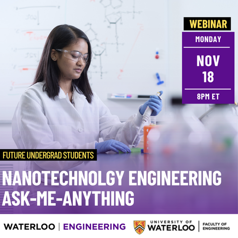 Webinar information over top of photo of student in a lab