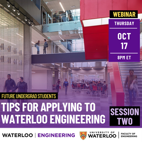 Webinar information over top of image of first floor of Engineering 7 building