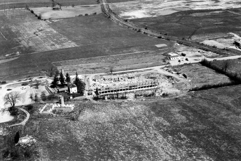 Aerial view of campus in late 1950's 