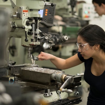 Student in machine shop