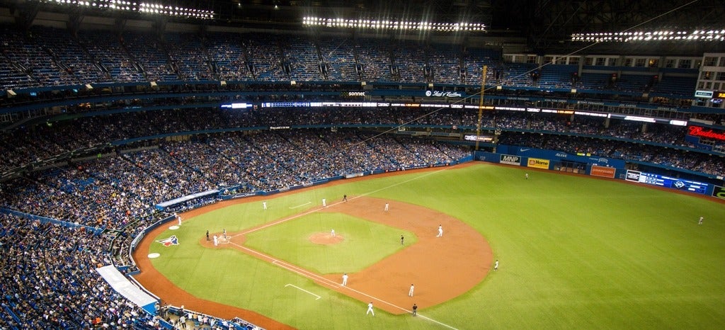 Blue Jays at the Rogers Centre - field with crowded stadium and players