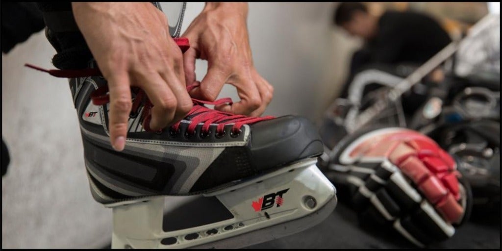 Closeup of a hockey skate.