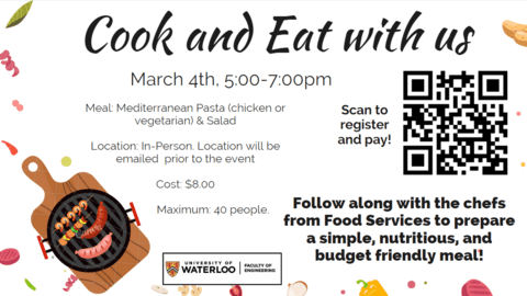 Poster for Cook and Eat With Us Event March 4th 5-7pm