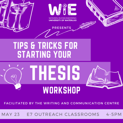 Please join WiE for a Workshop on starting your thesis on May 23rd from 4-5pm in the Outreach Classrooms 