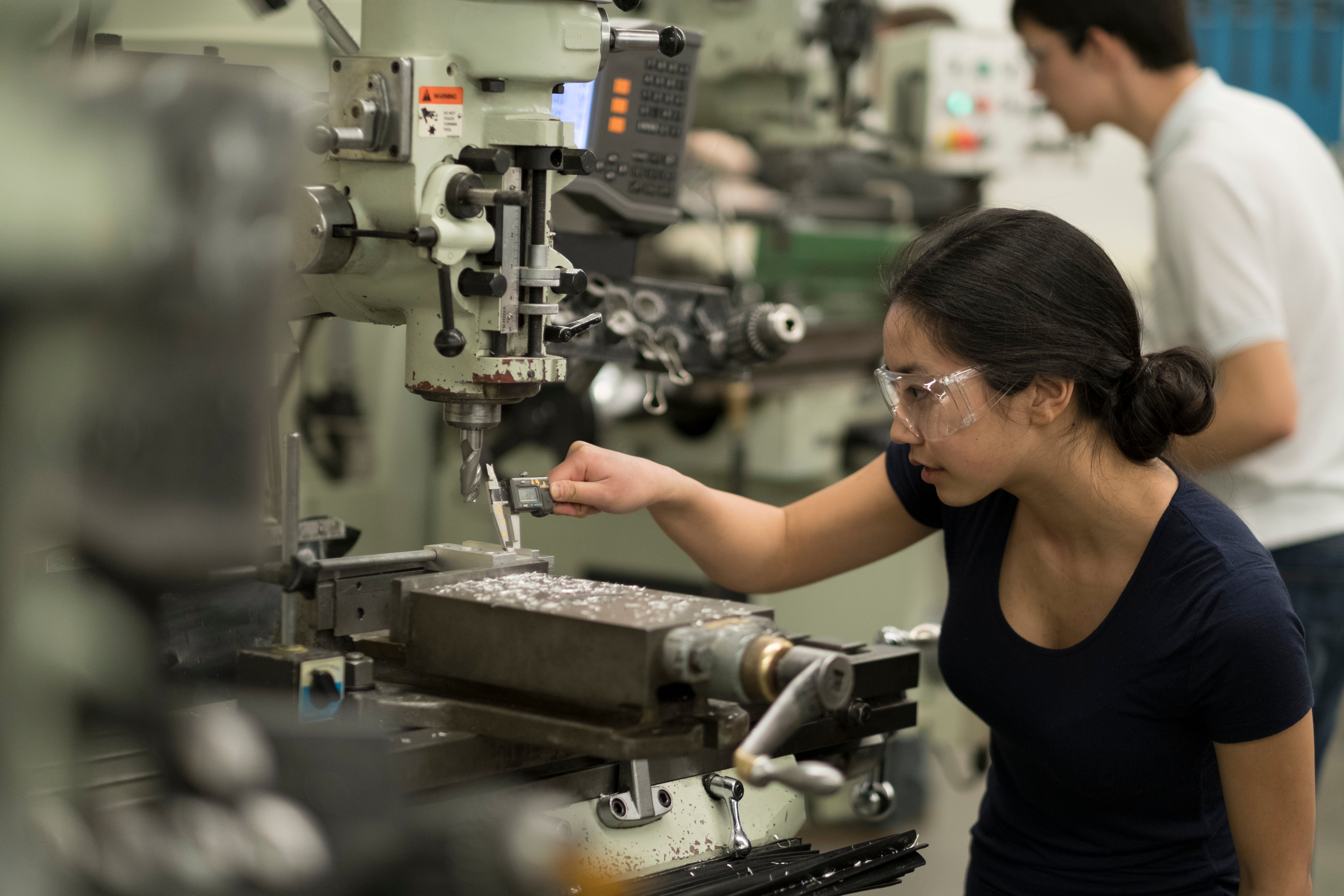 Student in machine shop