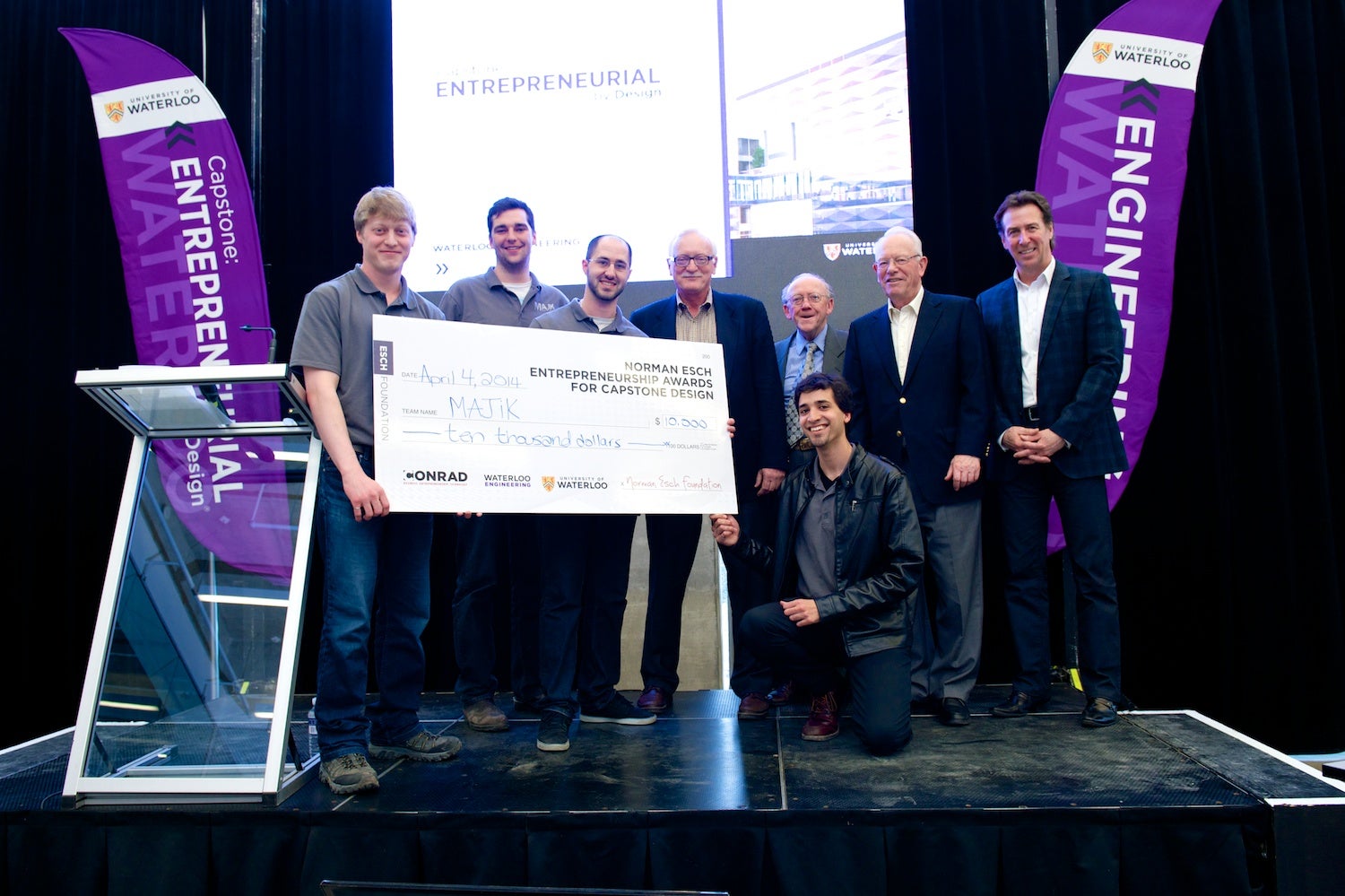 MAJIK Systems receiving cheque for Norman Esch Entrepreneurship Award