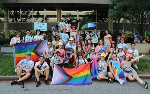 Group of students with pride flags