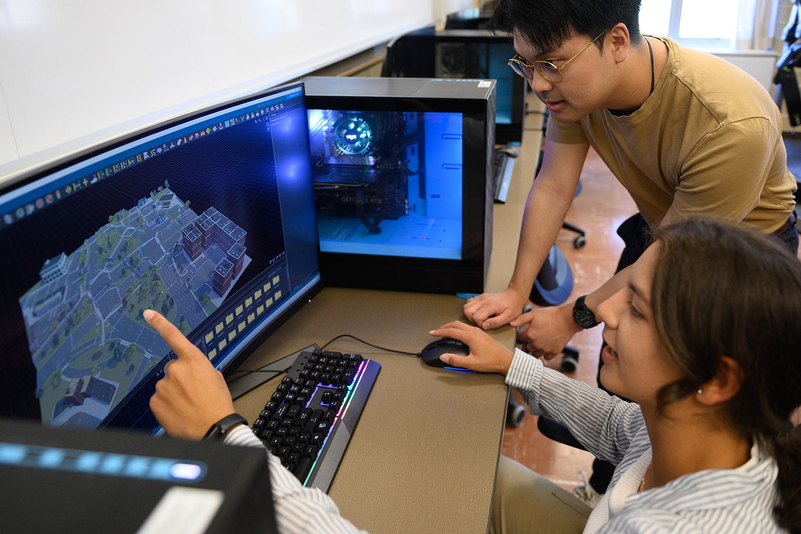 Students looking at transportation map