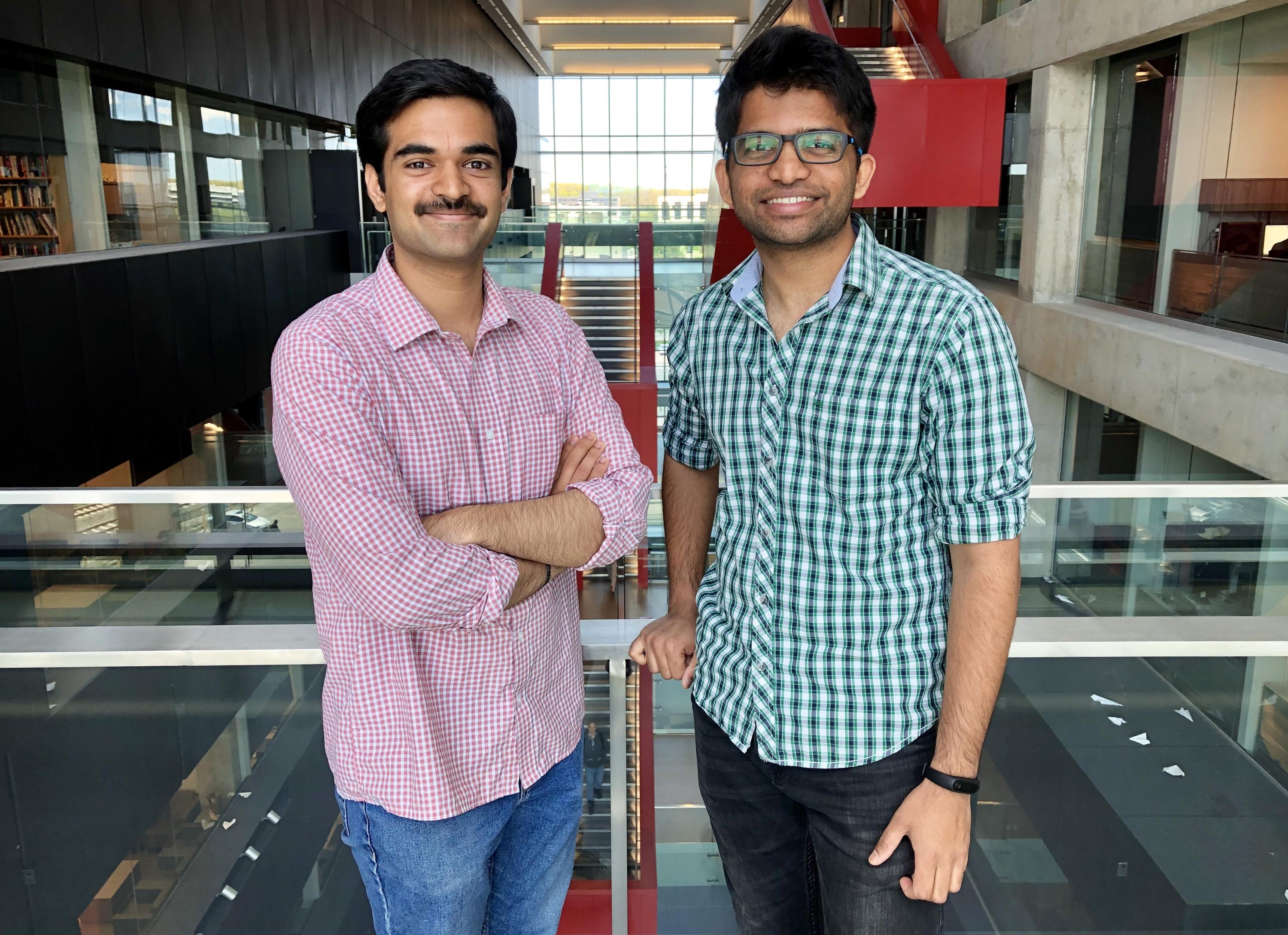 Engineering graduate students Aravind Ravi, left, and Harshwin Venugopal developed an AI system to automatically find and save highlights in videos of cricket matches.