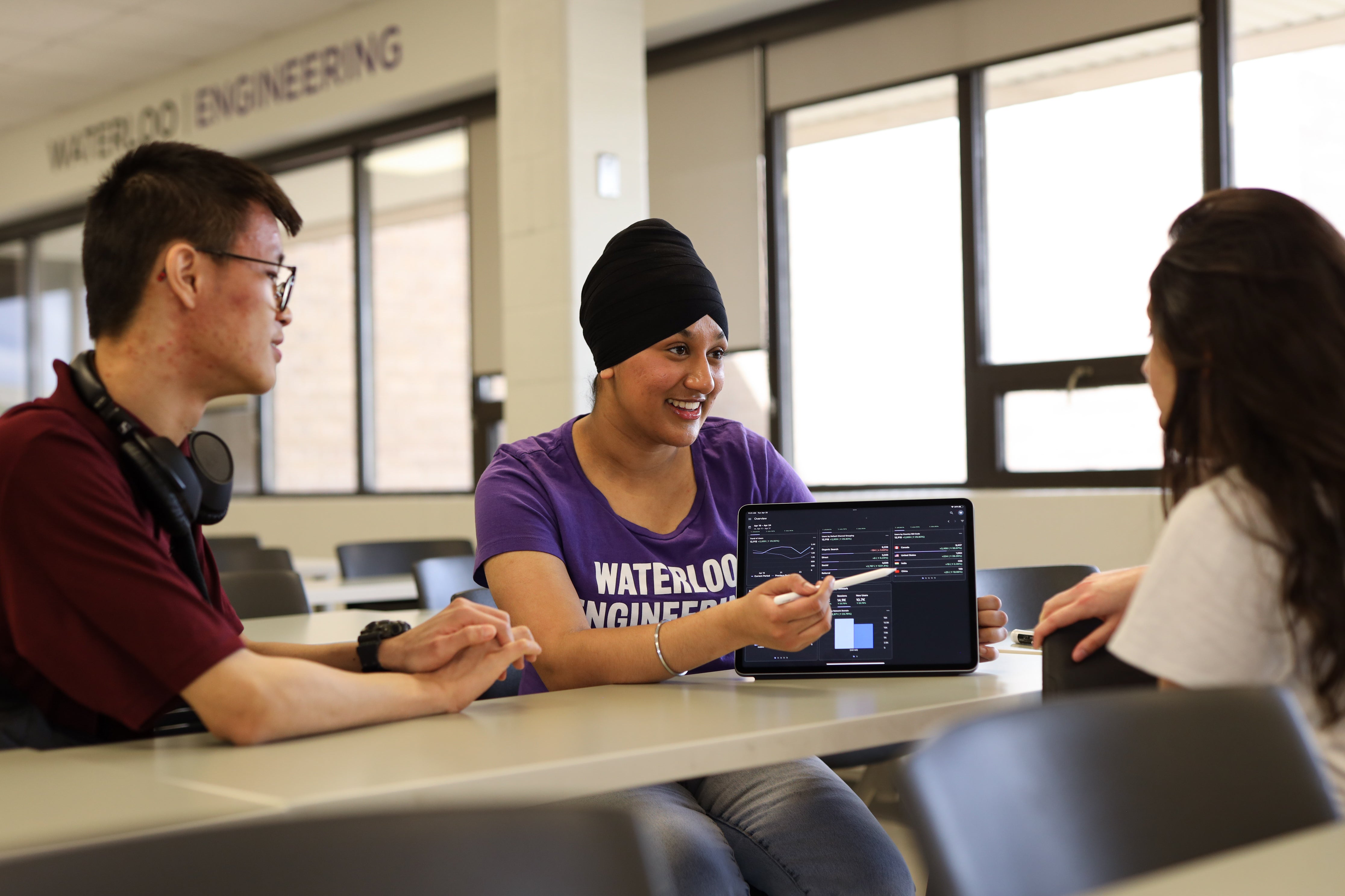 Students looking at data on an ipad