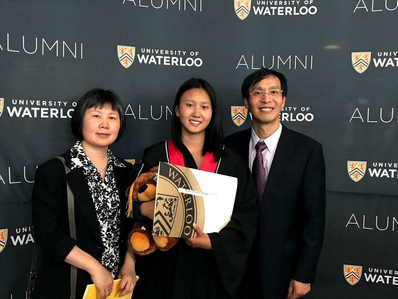 Linda Wang and parents at 2018 convocation