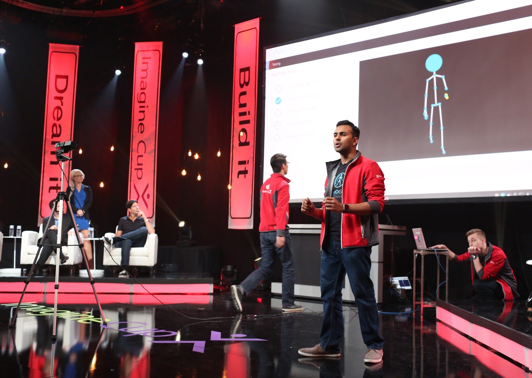 Members of Neurogate make their pitch and give a demonstration during the recent Imagine Cup international finals in Redmond, Washington.