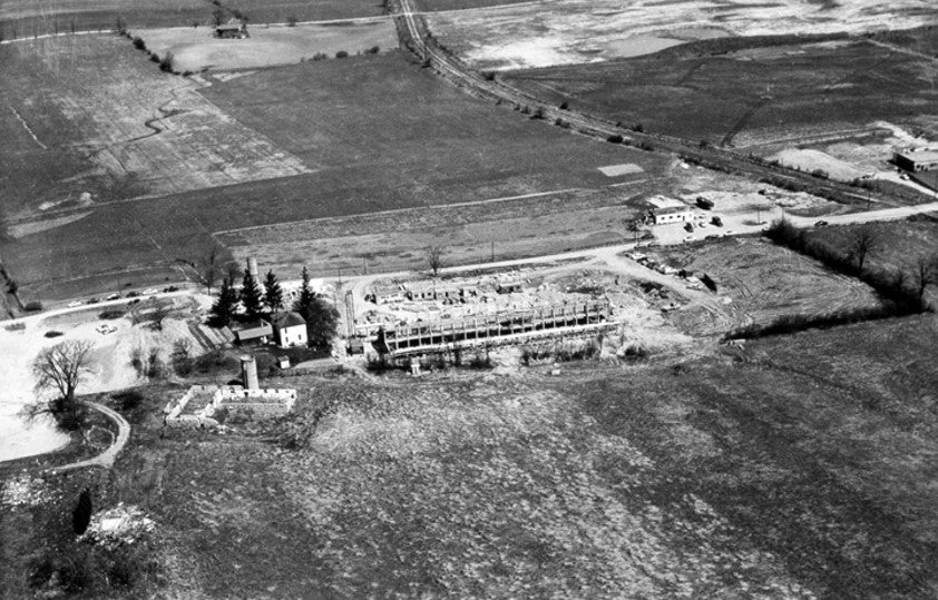 Aerial view of campus in late 1950's 