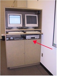 Rear cabinet with computers and dvd player